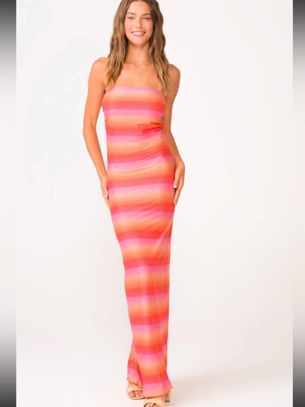 PQ Swim Sunset Glow Sofia Shimmer Multicolor Tube Maxi Dress Size M/L NWT